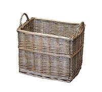 Rectangular Wicker Storage Basket with Handles, Brown Natural Willow Material, Log Holder for Fireplace, Home Decor Organiser, 35x33x25cm