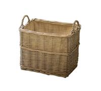Rectangular Wicker Storage Basket with Handles & Hessian Liner, Brown Natural Willow Material, Log Holder for Fireplace, Home Decor Organiser, 35x33x25cm