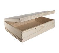 Rectangular Wooden Box with Lid | 35 x 25 x 10 cm | Unpainted & Untreated Plain Decorative Pine for Craft Decoupage | A4 Dcuments Storage Box