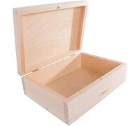 Rectangular Wooden Box with Lid & Bolt Closure | 20 x 15 x 6.5 cm | Gadgets Trinket Keepsake Memory Jewellery Gift Craft Storage Box | Unpainted & Untreated Plain Linden