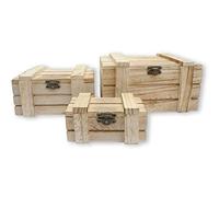 Rectangular Wooden chests, Set of 3, Treasure chests in 3 Different Sizes with hinged lid and Hinge, for Storage, Decoration or as a Gift.