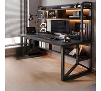 Rectangular Wooden Desk, Gaming Table, Modern Computer Desk, Office Desk with Metal Frame and Bookshelf, Modern Writing Desk for Home Office 120cm,2