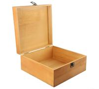 Rectangular Wooden Storage Box with Flip Lid, Solid Pine Wood Handmade Craft Case for Home Organization, Smooth Polished Edges and Retro Metal Lock, Large Capacity Keepsake Holder(L：22.5*22.5*10cm)
