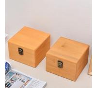 Rectangular Wooden Storage Box with Flip Lid, Solid Pine Wood Handmade Craft Case for Home Organization, Smooth Polished Edges and Retro Metal Lock, Large Capacity Keepsake Holder(S：14.5*14.5*10cm)