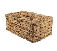 Rectangular Woven Tissue Holder Basket for Tabletop Rustic Storage | Hand Woven Seaweed and Iron, Khaki Finish, for Facial Tissues in Restaurant or Guest Room