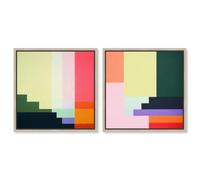 Rectilinear Rhapsody Duo Framed Canvas Print Modern Wall Art Set by Art Remedy, Natural Oak Frame, 20 x 20