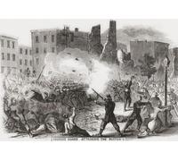 Rector guards attacking the protesters. New York Rebellions Project 13 - 16 July 1863. Riots occurred in response to Congress passing a law to recruit men to fight in the American Civil War. In the