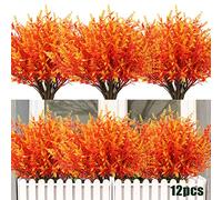 RECUTMS 12 Bundles Outdoor Artificial Flowers UV Resistant Fake Boxwood Plants, Faux Greenery for Indoor Outside Hanging Plants Garden Porch Window Box Home Wedding Farmhouse Décor 12Pcs(Gold)