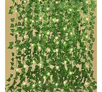 RECUTMS 12Pcs 86FT Artificial Ivy Vines with Lights Fake Ivy Garland with 100 LED String Lights Hanging Plant Vine for Bedroom Aesthetic Room Decor Garden Office Wedding Wall Decor