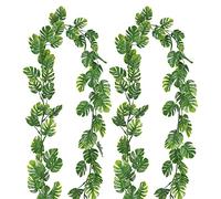 RECUTMS 2P Artificial Monstera Leaf Vines 5.9FT Plastic Tropical Greenery | Realistic Palm Leaves,Durable and Flexible,UV Resistant,for Home Garden Porch Patio Jungle Luau Beach Birthday Party Decor