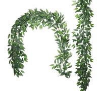RECUTMS 2Pack Fake Willow Leaves Vine 6.5FT Artificial Italian Ruscus Greenery Garland Faux Hanging Silk Leaf Ivy Rattan for Home Office Wedding Garden Balcony Wall Window Indoor Outdoor Decor