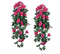 RECUTMS 2PCS Artificial Hanging Flowers 3.3Ft Fake Flower Plants for Home Room Garden Wedding Indoor Outdoor Decoration (Rose Red)