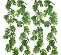 RECUTMS 4P Artificial Monstera Leaf Vines 5.9FT Plastic Tropical Greenery | Realistic Palm Leaves,Durable and Flexible,UV Resistant,for Home Garden Jungle Luau Beach Birthday Party Indoor Outdoor Decor