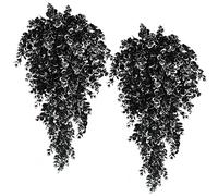 RECUTMS 4Pcs Artificial Black Hanging Plants Leaves Halloween Decorations | Eucalyptus Black Fake Autumn Plant Indoor Outdoor Home Faux Greenery for Garden Wall Patio Shelf Fall Decor（BlackWhite）