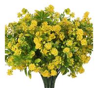 RECUTMS Artificial Flowers Faux Plants Shrubs 8pcs Plastic Greenery UV Protected for Living Room House Wall Window Porch Office Wedding Decor (Yellow)