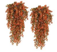 RECUTMS Artificial Hanging Plants 4Pcs Eucalyptus Leaves Autumn Decorations | Fake Plant Indoor Outdoor Home Decor Faux Greenery for House Room Garden Wall Patio Office Shelf Fall Decoration（Salmon）