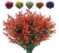RECUTMS Artificial Lavender Flowers Plants 8 Bundles UV Resistant Faux Outdoor Plastic Greenery Shrubs Plants Hanging Planter Kitchen Home Wedding Office Garden Decor (Orange Red)