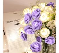 RECUTMS Artificial Rose Flower Fairy String Lights, Battery Powered 9.8Ft 20LED Light Valentine's Day Wedding Mother's Day Presents for Girls Home Indoor Outdoor Decor(Purple+White)