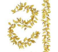 RECUTMS Christmas Gold Berry Holly Leaves Garlands 6.6FT 2Pack