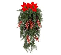 RECUTMS Christmas Teardrop Swag 2Pcs Artificial Hanging Pine Branches | Glitter Red Berry, Lifelike Pinecones and Flower,Soft Plastic Material,Real Touch,No Maintenance, Xmas Indoor Outdoor Decor