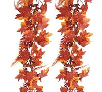 RECUTMS Fall Maple Leaves Garland-2Pcs 5.74FT Faux Autumn Boston Fern Eucalyptus Leaf Vines Artificial Twigs Plants for Indoor Outdoor Thanksgiving Wedding Party Home Office Porch Fireplace Decor