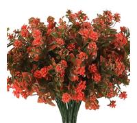 RECUTMS Faux Plastic Flowers Artificial Plants Shrubs Fake UV Resistant Greenery for Bedroom Outdoors Porch Backyard Balcony Office Decor Set of 8 (Autumn Red)