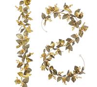 RECUTMS Gold Berry Christmas Garlands 6.6FT-2Pack Artificial Berries Holly Leaves Vines Hanging Xmas Ornaments Rattan for Indoor Outdoor Tree Party Home Garden Door Window Mantle New Year Decor