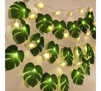 RECUTMS Monstera Leaf String Lights Artificial Foam Plumeria Tropical Palm Leaves Flower 40 LED Battery Operated Fairy Light Hawaiian Luau Beach Party Summer Decorations Outdoor Indoor(White+Green)