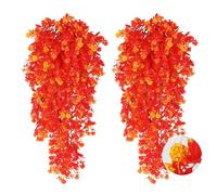 RECUTMS Pack of 2 Hanging Fake Flowers Artificial Outdoor UV Resistant Greenery Faux Plastic Plants for Farmhouse Garden Veranda Porch Bathroom Kitchen Arrangements (Gold)