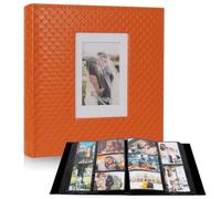 RECUTMS Photo Album 4x6 600 Photos Black Inner Page Button Grain Leather Big Capacity Pockets Pictures Album Birthday Christmas Wedding Anniversary (Orange)