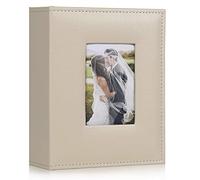 RECUTMS Photo Album 6x4 Photos Album Holds 200 Pockets Photo Premium Leather Black Pages 2 Pockets Small Photo Albums Memo Slot Wedding Anniversary Family Photo Book Albums（Beige）