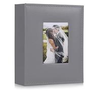 RECUTMS Photo Albums 6x4 Photos 200 Pocket Black Pages Album PU Leather Slip In Photo Picture Small Album For Family Anniversary Wedding Memo Slot Children Holiday Album（Grey）