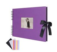 RECUTMS Photo Albums Scrapbook 80 Black Pages Scrapbooking Craft Paper Scrap Book Memories For DIY Wedding Birthday Adventure Book Anniversary Family Guest Book Gifts Present (Purple)