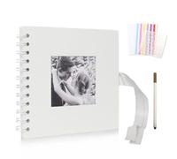 RECUTMS Scrapbook Book 6x6 Inches Small Baby Scrapbooks Album for Couples Silk Ribbon Anniversary Books with 1pcs Marker Pen DIY Thick Kraft Blank Paper Refillable Party (White)