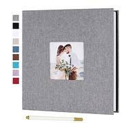 RECUTMS Self Adhesive Photo Album Large Scrapbook Album Magnetic 40 Pages Linen Hardcover with A Metallic Marker Pen Wedding Gift Valentines Day for Couples (Grey, Large)