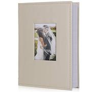 RECUTMS Small Photo Album 4x6, Paper Core Insert Inside Page Photo Album PU Leather Cover 300 Photo Sleeves Boy Girl Family Photobook Memo Slot Wedding Album (Creamy White)