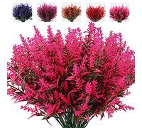 RECUTMS UV Resistant Shrubs Plants 8 Pieces, Outdoor UV Resistant Shrubs Plants Fake Flowers for Decoration UV Brighten Up Your Home Garden Indoor Outdoor Decor(Pink)