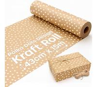 Recyclable Brown Wrapping Paper with Twine 430mm x 15m, Polkadots ECO Kraft Wrapping Paper for Parcel Paper, Gift Wrapping, Arts & Crafts Paper Roll