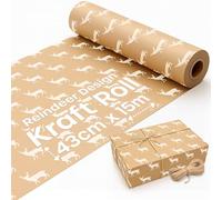 Recyclable Brown Wrapping Paper with Twine 430mm x 15m, Reindeer ECO Kraft Wrapping Paper for Parcel Paper, Gift Wrapping, Arts & Crafts Paper Roll