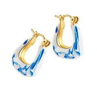 Recyclable Materials Ear Clip Blue Floral Embossed Copper Ear Jewelry Faster Degradation Formal Dangle Accessory Elegant Blue Floral Jewelry