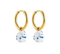 Recyclable Materials Ear Clip Blue Floral Embossed Copper Jewelry Faster Degradation Formal Dangle Accessory Blue Porcelain Clips