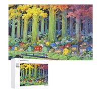 Recyclable Wooden Puzzle Sets Forest Train Jigsaw Puzzle Rural Night Light Puzzles for Adults-1000 PCS,for Everyone for Kids Educational for Lovers Or Friends for Boys And Girls