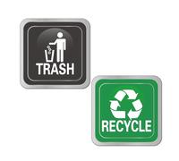 Recycle and Trash Magnets for Kitchen Cans and Recycling Bins | Silver Brushed Trash and Recycle Magnet Combo for Garbage Can Logo Symbol,Outdoor Waste Bin,5.5 Inch (Square)