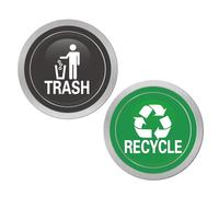 Recycle and Trash Magnets for Kitchen Cans and Recycling Bins,Silver Brushed Trash and Recycle Magnet Combo for Garbage Can Logo Symbol,Outdoor Waste Bin,5.5 Inch (Round)
