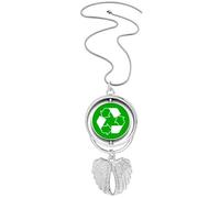 Recycle Green Square Warning Mark Pendant Angel Wings Rotating Necklace Jewelry