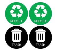 Recycle Sticker for Bin - Perfect Bin Stickers For Refuse Cans - 5" by 5" - Ideal Bin Signs for use in Home or Office - Suitable for Indoor or Outdoor use - 4 Pack - Green for Recycle, Black for Trash