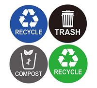 Recycle Sticker Trash Bin Label 8 Pack-4"x4"-Waterproof Organize & Coordinate Garbage Waste from Recycling Indoor & Outdoor,Great for Metal Aluminum Steel or Plastic Trash Cans,Use at Kitchen &Office