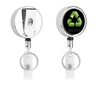 Recycle Symbol Earth Day Metal Retractable Keychain with Key Rings Reel Badge Holder Clips for Conferences Office