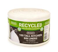 Recycled 100 Tie Handle Tall Kitchen Bin Liners white