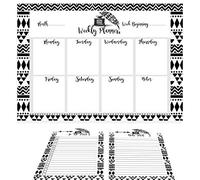 Recycled A4 Desk top Weekly Planner Deskpad 52 Pages, to Do List & Note pad Gift Set for Daily Planning Shopping Lists Office Students Families Xmas Gifts Made in UK Magnetic Backing (Boho Tribal)